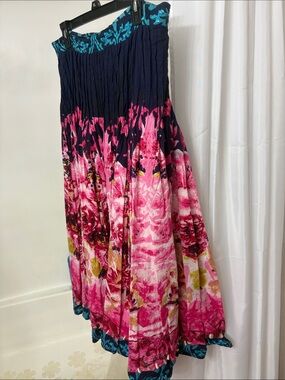 Soft Surroundings Pink & Navy Floral Tie-Dye Maxi Skirt